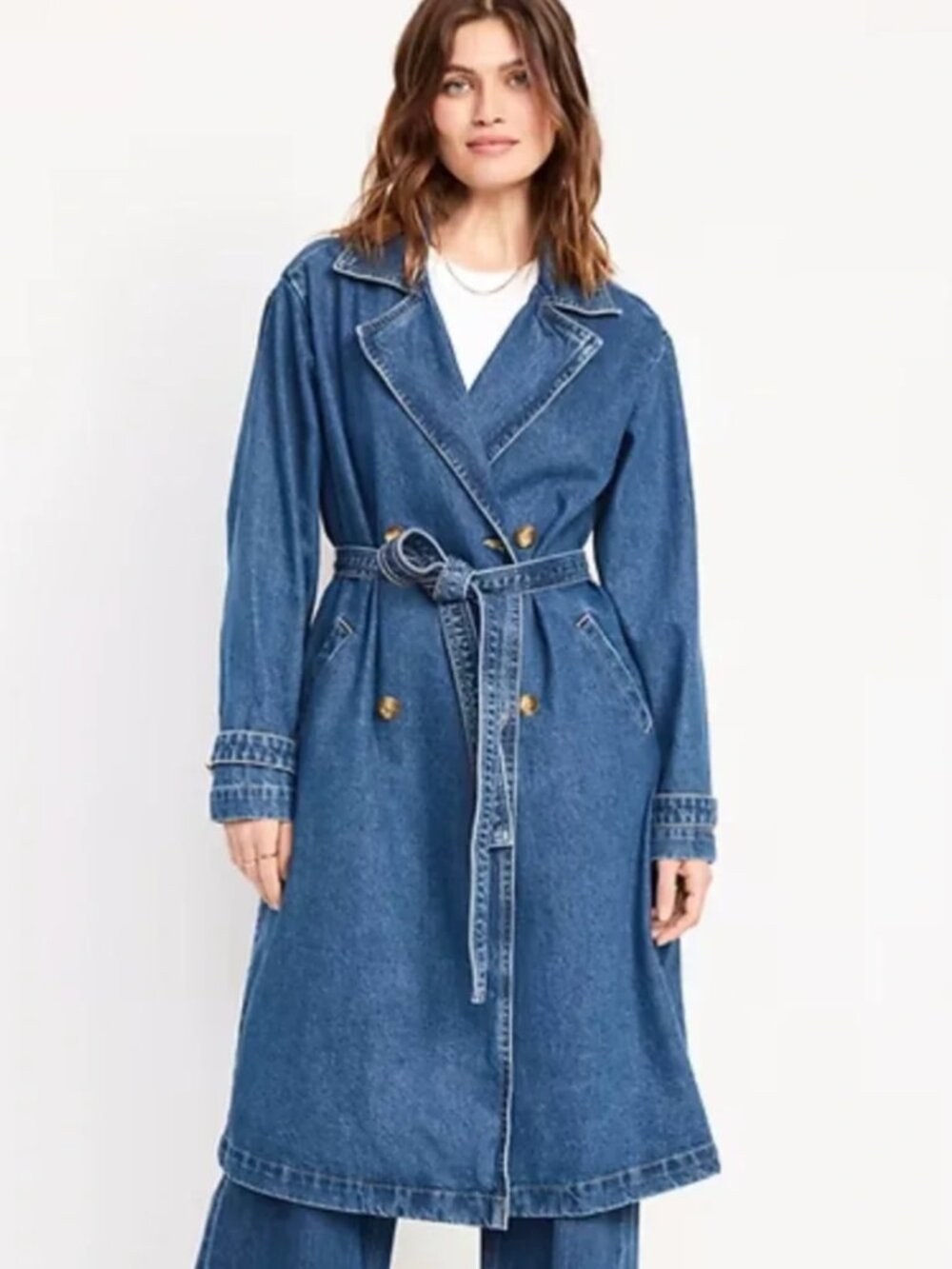 Tie-Belt Denim Trench Coat Old Navy Size Large — Like New!